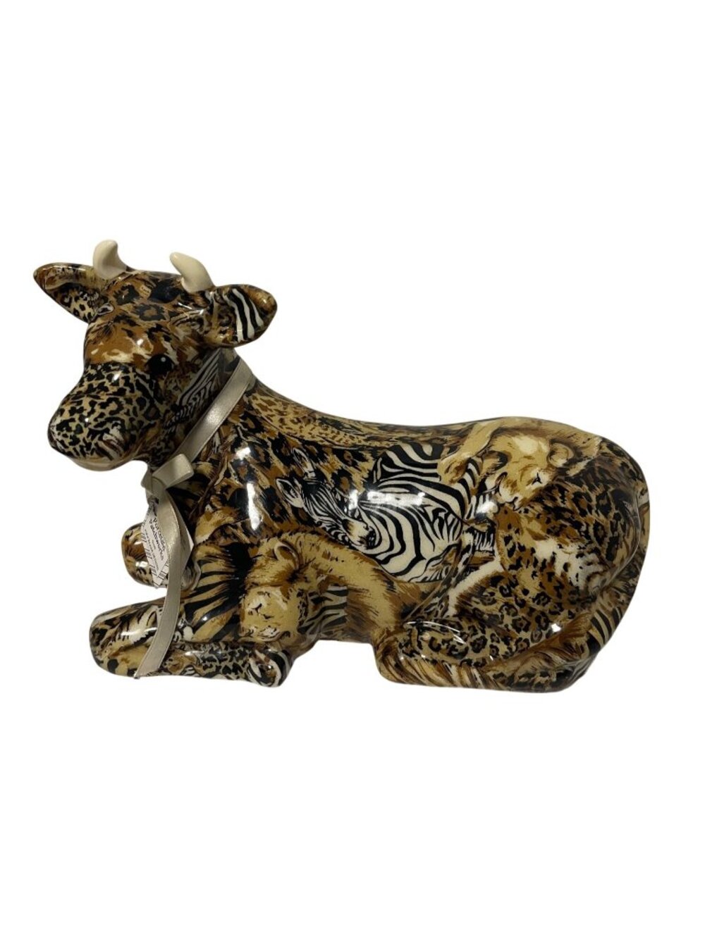 Porcelain Patchworks Safari Animal Print Cow Figurine By Joan Baker Designs VTG